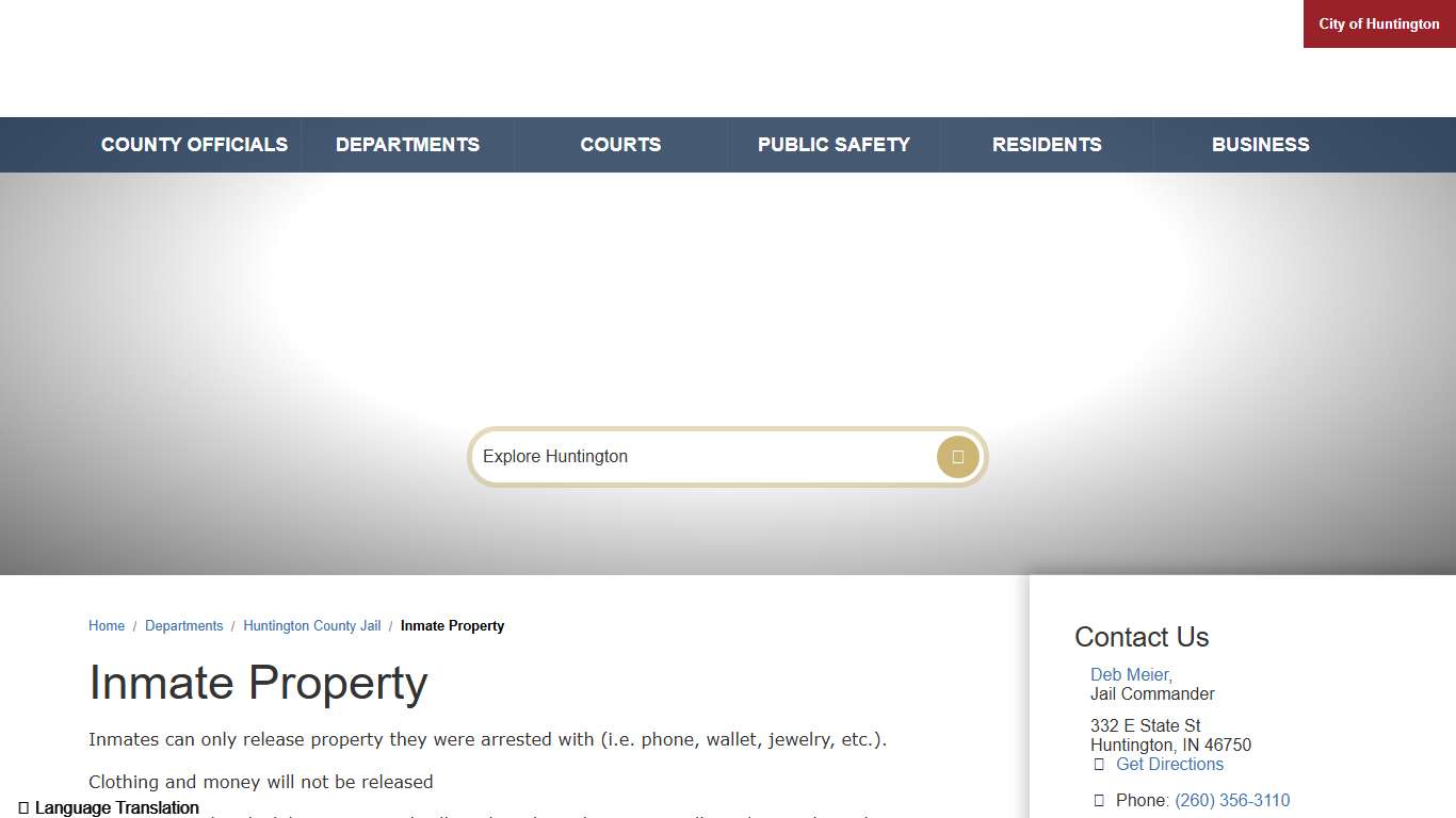 Inmate Property / Huntington County, Indiana